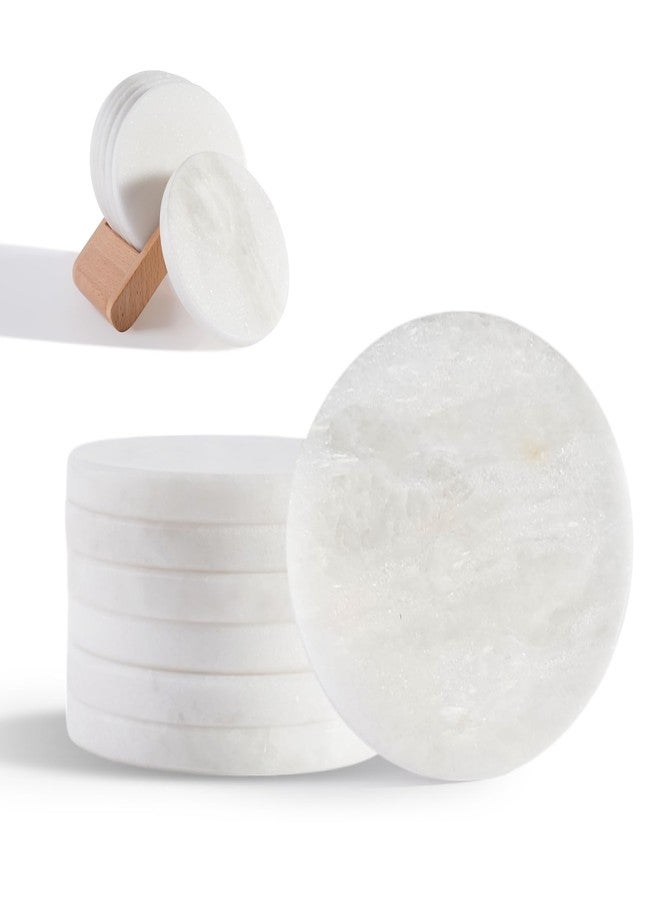 BCS Marble Coasters Set of 6 - Premium White Stone Coasters for Drinks with Holder - Cup Mats for Coffee, Tea, Beer, Wine - Elegant Table Decor for Home, Office, Dining - Image 1